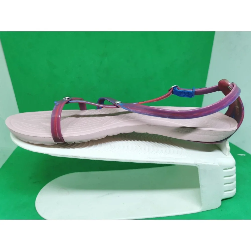 CROCS Size 7 Really Sexi Thong Pink Marble Studded Strappy Sandals Comfort Flat